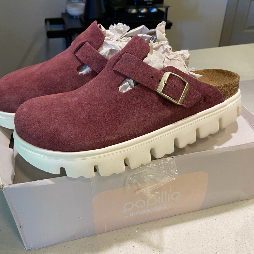 Papillio by Birkenstock Burgundy Suede Clogs